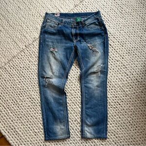 True Religion Vintage Denim Blue Distressed Jeans | 36